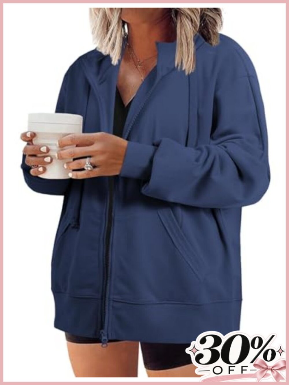 Women Plus Size Zip Up Hoodie Long Sleeve Oversized Sweatshirt